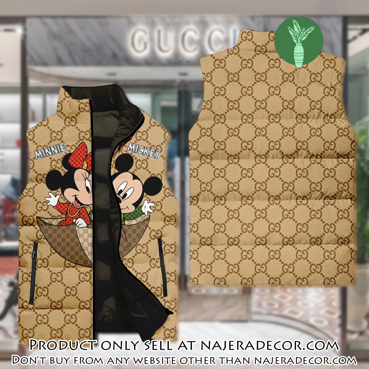 Gucci mickey mouse yellow type 2 luxury brand 3d sleeveless down jacket njr3556650